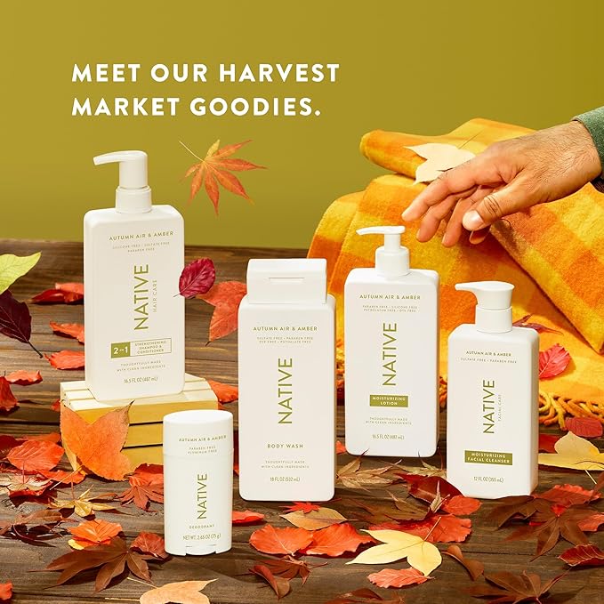 Native 2-in-1 Shampoo & Conditioner - Autumn Air & Amber - Naturally Derived Ingredients, Silicone-Free, Sulfate-Free, Paraben-Free, Strengthening Hair Care | Fall Seasonal Bundle 16.5 oz - 2 Pk