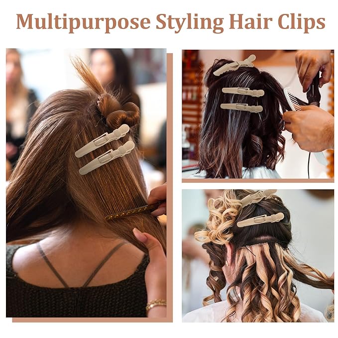 24 Pack Alligator Hair Clips, Professional Clips for Hair Sectioning, Hair Styling Accessories for Women Men Girls Teens，Khaki