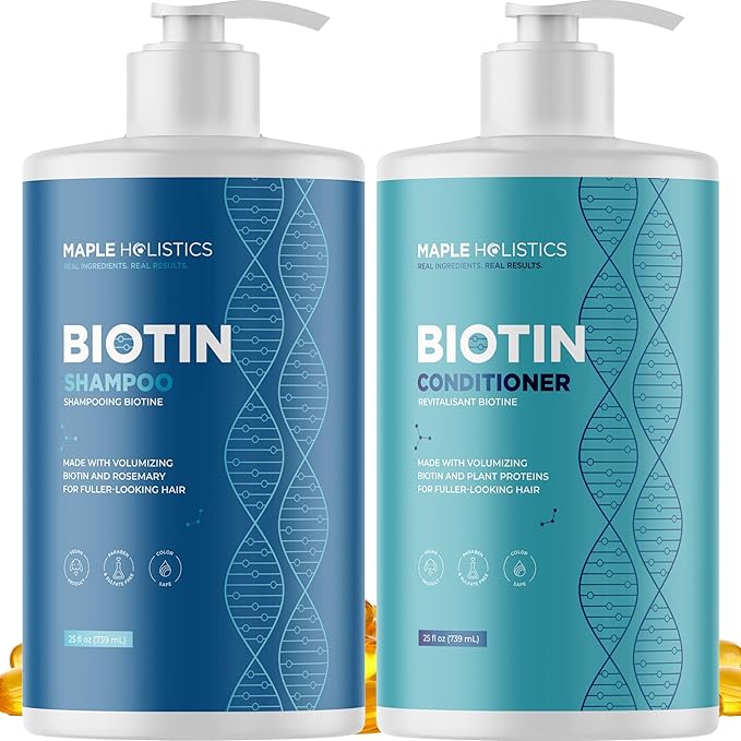 Rosemary Biotin Shampoo and Conditioner Set - Volumizing Shampoo and Conditioner for Thinning Hair for Women & Men with Nourishing B Vitamins - Color Safe Sulfate Paraben & Silicone Free (25 Fl Oz)