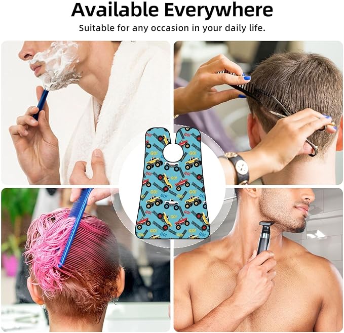 Non-Stick Beard Shaving Bib, Hair Catcher Apron with Suction Cups, Waterproof Grooming Tool for Men Husband, Cool Cars Blue Monster Truck Shave Bib