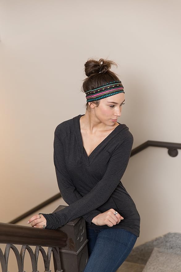 RiptGear Stretch Sport Headband for Women (Tribal Black) — Made of Non-Slip Sweat Wicking Fabric — Great for Yoga, Running or The Gym — Soft Headband Fits Most Head Sizes — (1-Pack)
