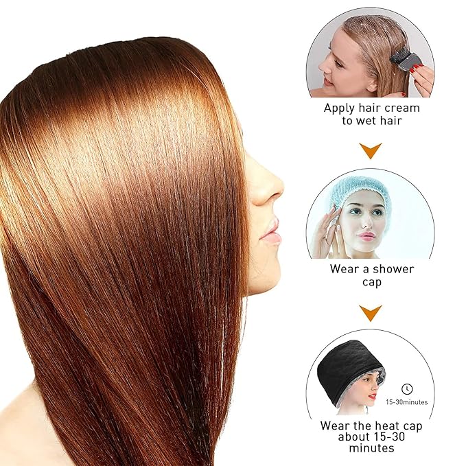 XNX 110V Electric Hair Cap,Hair Care Hat,Home Hair SPA Beauty Cap,Hair Steamer Thermal Heat Cap,Nourishing Hair Hat with 3 Mode Temperature Control Black