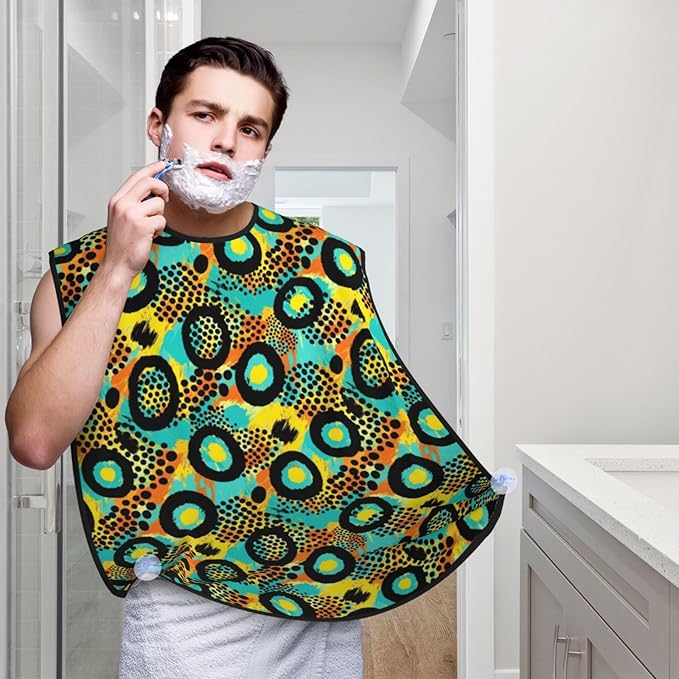 Waterproof Grooming Apron, Non-Stick Beard Bib with Suction Cups, for Turquoise Green Yellow Cheetah Leopard Print