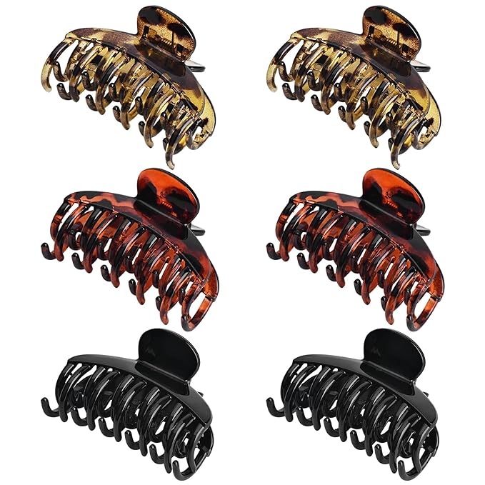 DEEKA 6 PCS 2.5 Inch Double Row Teeth Hair Claw Clips Small Tortoise Shell Plastic Hair Jaw Clips Hair Barrettes Thick Medium Thin Hair Clips for Women