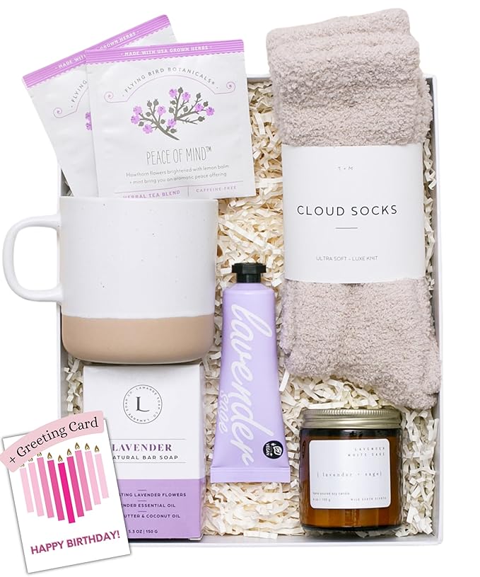 Unboxme Lavender Spa Gift Set - Relaxation Gifts For Women - Get Well Soon Gift Basket with Scented Candle, Bath Bomb, Soap - Perfect for Valentine's Day