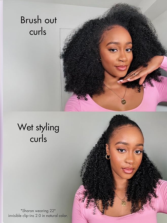 LUVME Invisible Clip ins Hair Extensions Deep Kinky Curly Real Human Hair Remy Hair Clip ins for Women, Natural Human Hair 14 inch 2 Pack 220g 12Pcs, Natural Black