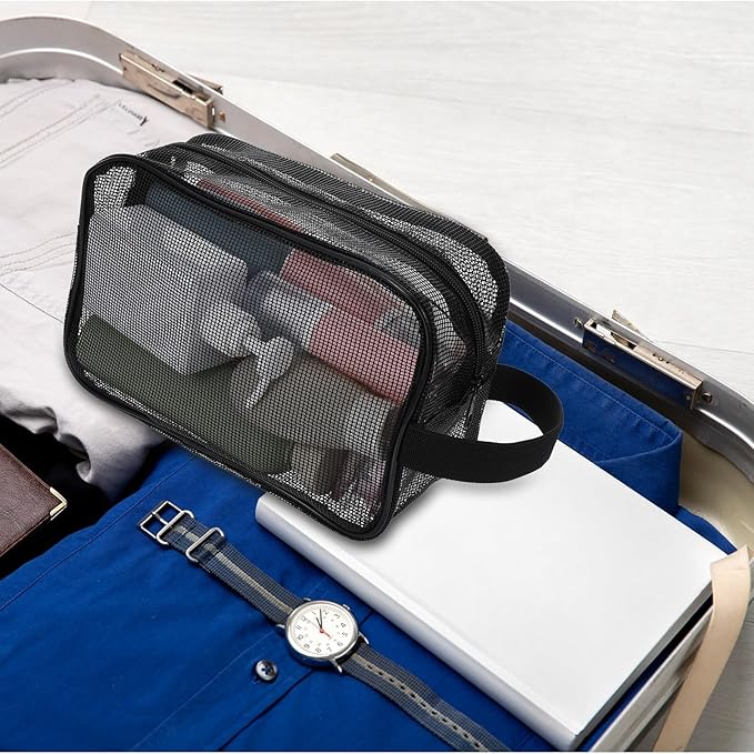 1 Pcs Mesh Shower Caddy Portable Travel Mesh Toiletry Bag Quick Dry Tote Bags Dorm Toiletry Organizer for Women Men Gym Bag Camping Organizer Hanging Bathroom Mesh Bag Black 9.8 × 6.3 × 4.3 Inch