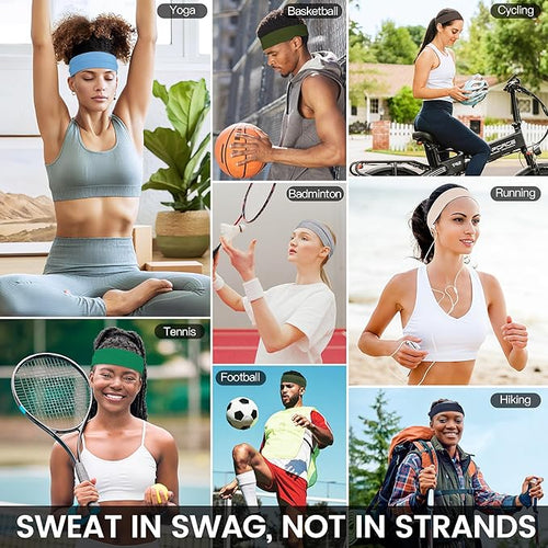10 PCS Headbands for Women - Fashion Non Slip Cotton Headbands for Women and Men Perfect for Sports and Outdoor Activities in Summer,Including Running, Yoga, Cycling, Gym Workouts