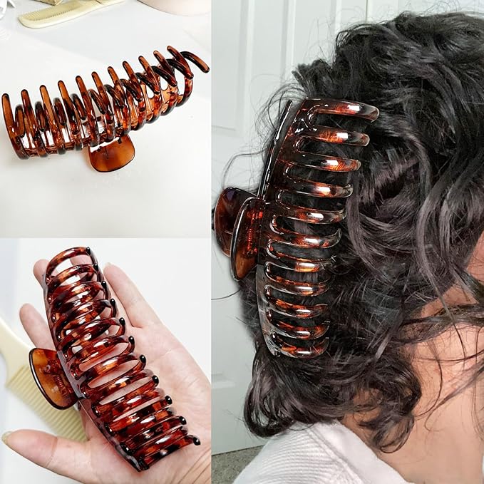 5.5 Inches Extra Large Hair Clips for Long Thick Hair Women’s Jumbo Hair Claw Clips 2 Counts in Set Hair Accessories (light leopard and coffee leopard)