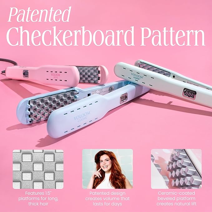 VOLOOM Classic 1-1/2” Inch Professional Volumizing Ceramic Flat Iron - Hair Volumizer & Styling Tool with Adjustable Temp & Auto Shut-Off for Lasting Volume for Thicker Hair - Heat Resistant Case