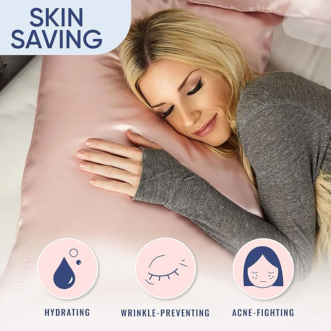 Blissy Silk Pillowcase - 100% Pure Mulberry Silk - 22 Momme 6A High-Grade Fibers - Silk Pillow Cover for Hair & Skin - Regular, Queen & King (Pink, King)