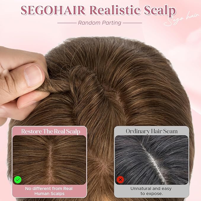 Real Human Hair Toppers for Women 3.54"*4.72" Silky Base 150% Density With Bangs Adjustable Parting Clip-In Topper Hairpieces for Women with Thinning Hair 12 Inches Medium Brown