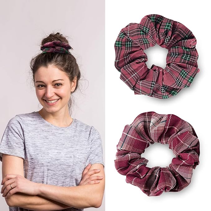 WILLBOND 12 Pcs Plaid Scrunchies for Women Girls Buffalo Plaid Hair Ties Cotton Scrunche Scrunchy Ponytail Holders Hair Accessories(Elegant)