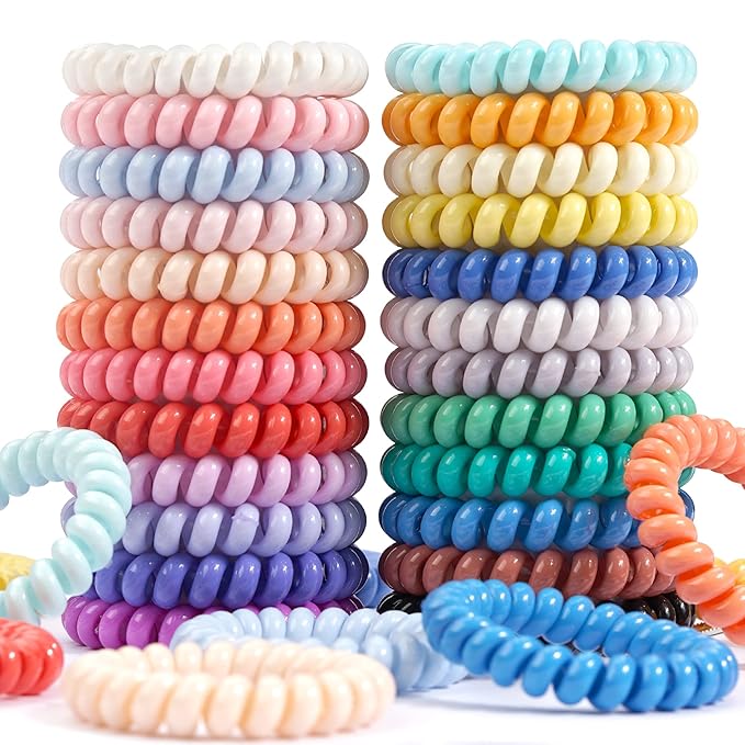 DED Hair Ties,24 Pack No Crease Spiral Hair Ties Hair Elastics,Waterproof Phone Cord Hair Coils, Elastic Ties Hair Accessories for Women Girls Kids
