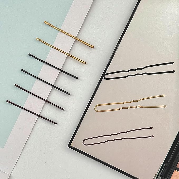 328pcs Hair Pins Bobby Pins 1.97" to 2.36",150 U Pins for Buns,150 Hair Pins for Women and Girls,12 Alligator Pins and 16 Bobby Pins,DIY, with Box
