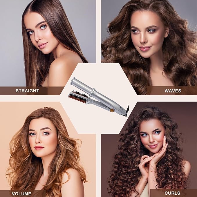2 in 1 Rotating Curling Iron Fast Heat Hair Straightener and Curler Professional Curing Wand for All Hairstyles for Home Travel Hair Styling Tools Three-Speed Temperature Adjustment