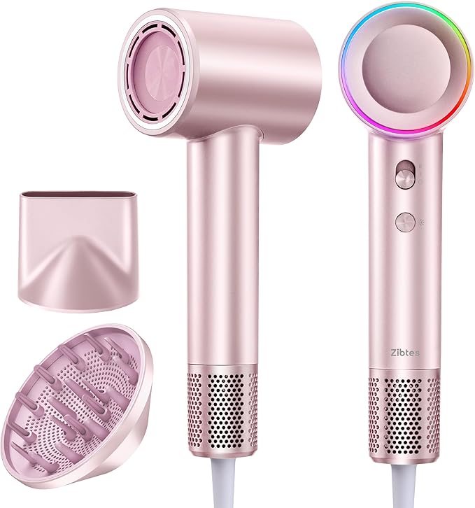 High-Speed Hair Dryer, 160,000 RPM Brushless Motor for Ultra-Fast Drying,500M Ionic Negative for Frizz Reduce, Low Noise Thermo-Control Blow Dryer with Diffuser for Curly Hair Women and Men,Rose Gold