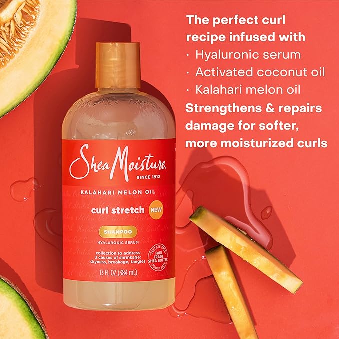 SheaMoisture Curl Stretch Shampoo Kalahari Melon Oil Infused with Hyaluronic Serum, Cleanses and Hydrates for Strong and Soft Curls, for Type 4 Hair 13 Fl Oz
