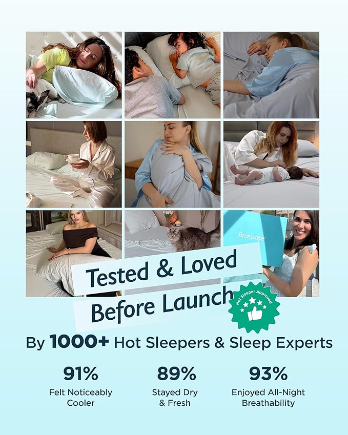 Breescape Cooling Pillow Cases Standard/Queen Size - BlendTek™ Dry & Cool Technology for Hot Sleepers and Night Sweats, 2 Pack Soft & Smooth Pillowcases for Hair & Skin Care, 20" x 30", Misty Gray