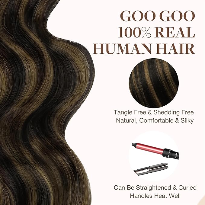 GOO GOO Tape in Hair Extensions Human Hair, 1B/6/1B Balayage Natural Black to Chestnut Brown, 22inch 50g 20pcs, Skin Weft Seamless Invisible, Silky Straight with Thick Ends, Remy Human Hair