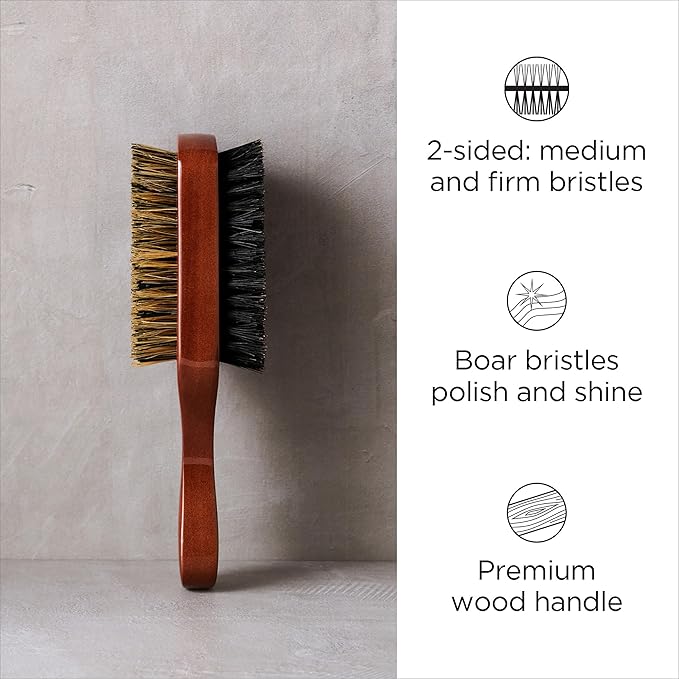Diane Premium 100% Boar Bristle 2-Sided Club Brush for Men and Barbers, Medium and Firm Bristles for Thick Coarse Hair, Detangling, Smoothing