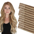 COOKAYU Invisible Tape in Hair, Gold Brown to Caramel Blonde 20pcs/pack 20Inch 45g Seamless Tape in Extensions Real Human Hair Injected Invisi Edge Extensions