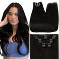 Full Shine 24 Inch Black Human Hair Clip in Extensions Brazilian Human Hair Extensions Clip ins Natural Black Silky Straight Remy Hair Extensions Clip in Human Hair for Long Hair 7 Pcs