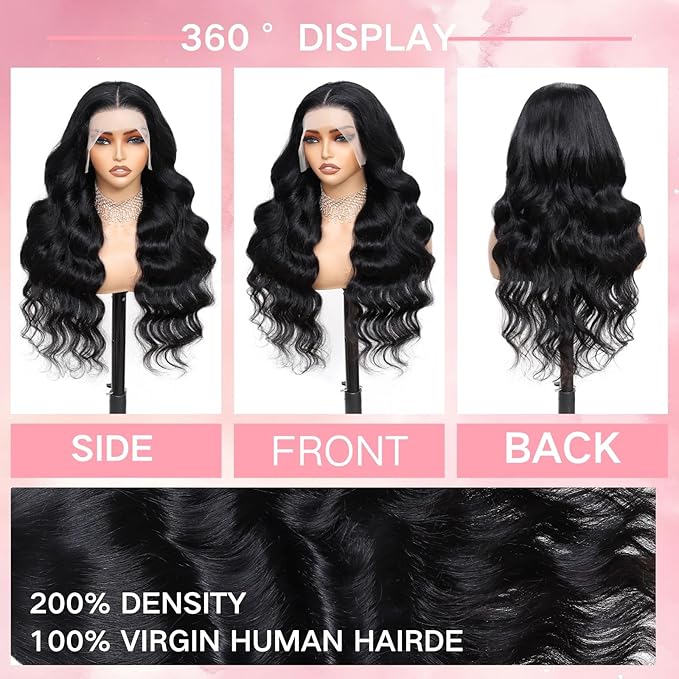 34 Inch 13x6 Body Wave Lace Front Wigs Human Hair 200 Density HD Transparent Lace Front Wigs for Black Women Glueless Frontal Wigs Human Hair Pre Plucked