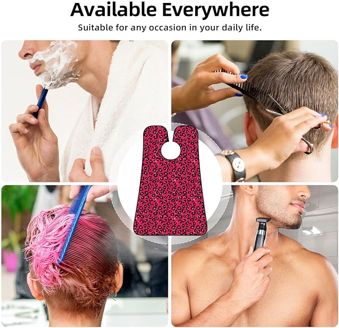 Professional Beard Bib, Non-Stick Hair Catcher Apron Waterproof, Shaving Grooming Essential for Men Dad, Pink Animal Skin Wild Leopard Print Shave Bib