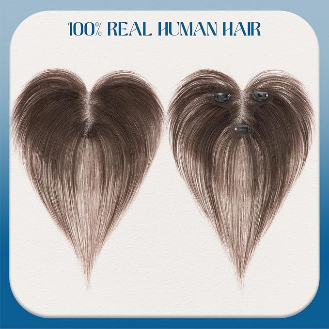Hair Topper with Side Bangs Human Hair Curtain Bangs Topper for Women,3.54x4.92 T-part Lace Base Real Human Hair Topper Hair Piece for Daily Wear(Side Bangs,Dark Brown)
