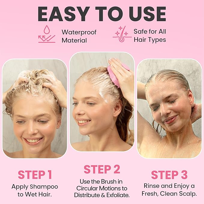 RELAXXO Scalp Massager Hair Growth – Exfoliator & Hair Scrubber for Scalp, Soft Bristles for Dandruff & Soothing Comfort, Shampoo Brush, Wet & Dry Use, Pink