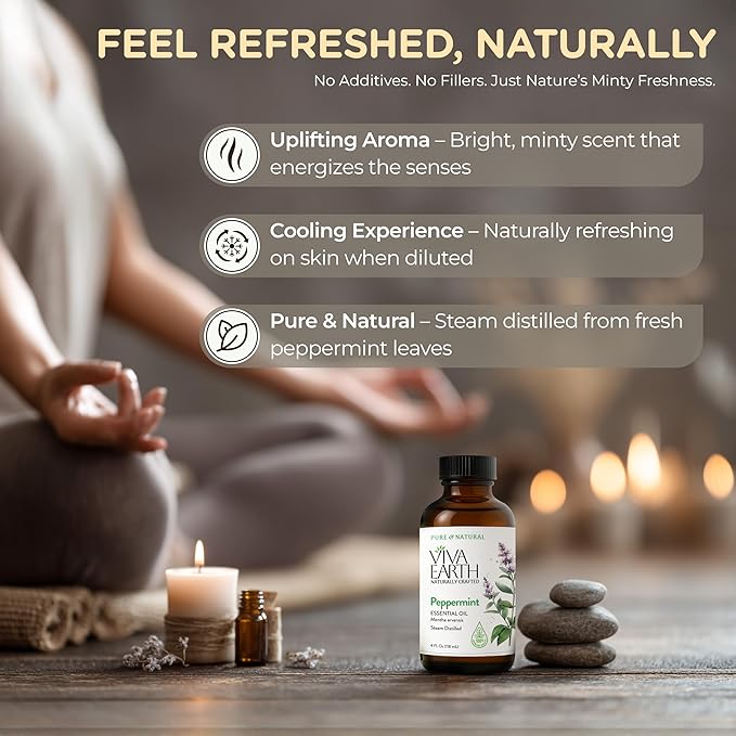 Peppermint Essential Oil – Pure and Natural Peppermint Aroma for Diffusers, Aromatherapy, Hair and Scalp Care, Skin Care, Massage Oils, Soap and Candle Making – with Dropper, 4 oz