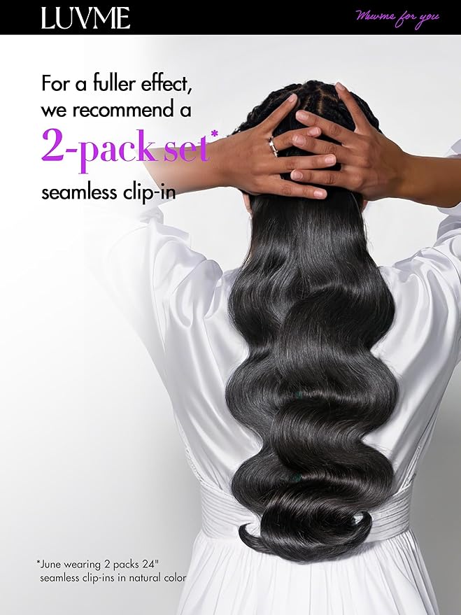 LUVME Body Wave Seamless 110g 7Pcs Clip in Hair Extensions Full Max with 16inch Remy Human Hair Extensions, Natural Black 100% Real Soft Hair