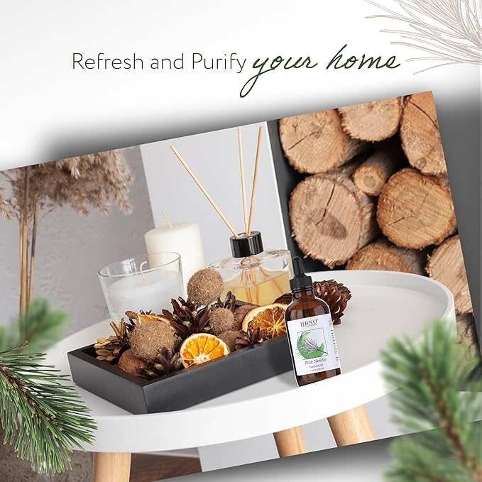 HBNO California Bottled Pine Needle Essential Oil 4 fl oz (120ml) - Natural Pine Needle Oil - Perfect for Cleaning, Aromatherapy, DIY, Soap & Diffuser