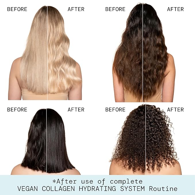 Pacifica Vegan Collagen Hydrating Shampoo & Conditioner Set – Moisturizing Hair Care for Dry Brittle Hair, Biotin & Avocado Oil for Strength & Shine, Thickening Clean Vegan Dermatologist Tested, 12 oz