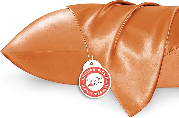 Bedsure King Size Satin Pillowcase Set of 2 - Orange Silky Pillow Cases for Hair and Skin with Envelope Closure, Similar to Silk Pillow Cases, Gifts for Women Men, 20x36 Inches, 2pcs