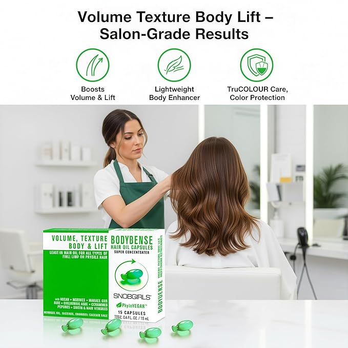Volumizing Hair Oil Capsules – Leave-In Serum for Fine, Limp or Fragile Hair w/ Argan, Peptides & Ceramides | Mineral Oil, Sulfate and Paraben Free, Vegan | Fuller-Looking Body & Shine | 15Ct