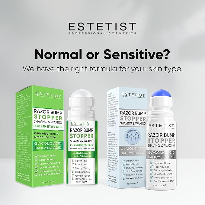 ESTETIST Razor Bump Solution Roll-On for Sensitive Skin, Ingrown Hair & Razor Burn Care Serum with Aloe Vera & Tea Tree, Soothing After Shave Skin Care for Bikini Area, Face, Neck & Legs