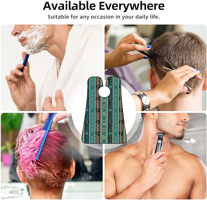 Strong Suction Cup Beard Grooming Bib, Non-Stick Hair Catcher, Waterproof, for Shaving, Tribal Navajo Aztec Geometric Ethnic Pattern