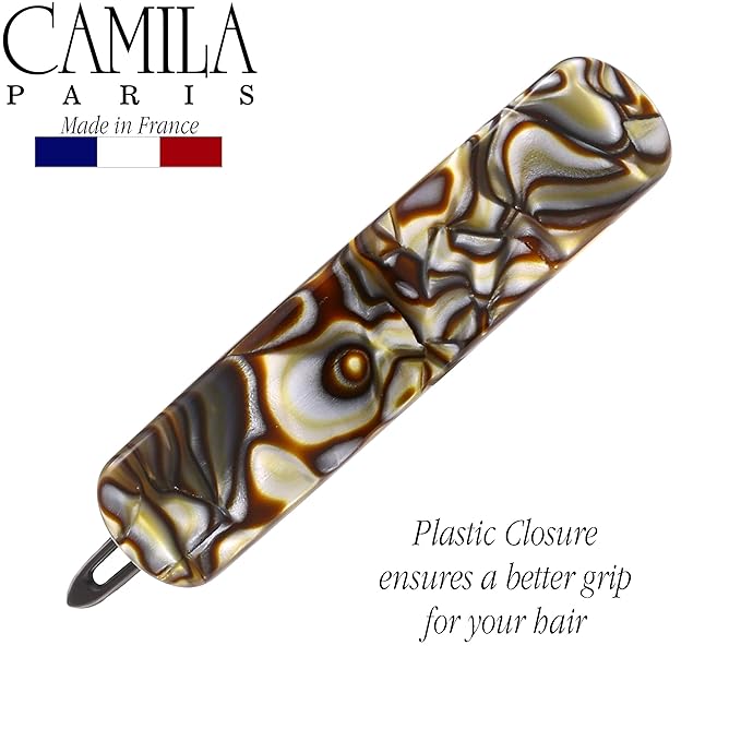 Camila Paris CP2817 French Hair Barrette Clip for Girls, Handmade, Onyx, Metal-Free Closure Strong Hold Grip Hair Clips for Women, No Slip and Durable Styling Girls Hair Accessories, Made in France
