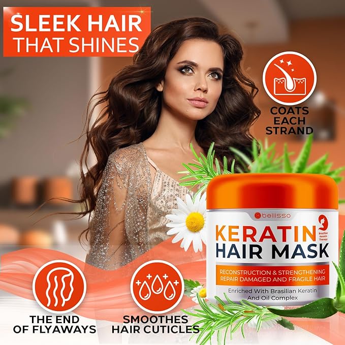 Keratin Hair Mask - Sulfate Free Hydrating Deep Conditioner Treatment for Dry, Damaged and Split Ends - Moisture for Frizzy and Curly Hair - For Women and Men - Moisturizer Care to Repair Damage