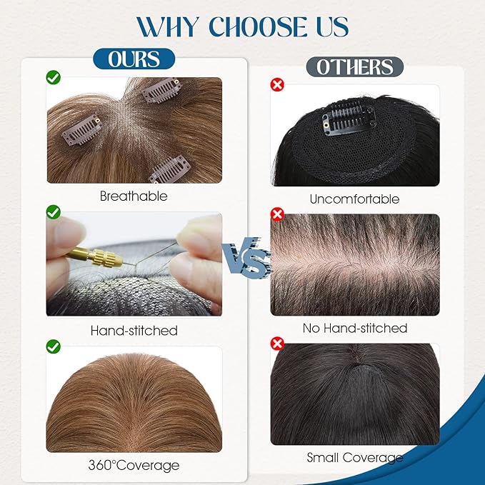 Hair Topper with Side Bangs Human Hair Curtain Bangs Topper for Women, T-part Lace Base Real Human Hair Topper Hair Piece for Daily Wear(Side Bangs,Meduim Brown)