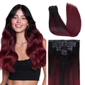 GOO GOO Clip in Hair Extensions Real Human Hair, Remy Human Hair Extensions Clip ins for Women, Natural Human Hair, 22inch 170g 7 Pcs, #1/99j Balayage Jet Black to Red