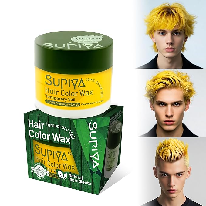 Temporary Hair Color Wax for Men - SUPIYA Washable Hair Wax Color, All-Day Hold Disposable Hair Wax for Party, Cosplay & Daily (Golden Color #53)