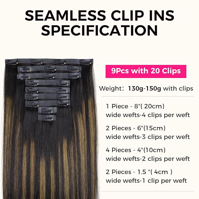 Lashey Seamless Clip in Hair Extensions Human Hair 150g 9pcs Straight Natural Black Mixed Chestnut Brown 24 Inch Hair Extensions Clip ins with PU Soft Invisi Edge