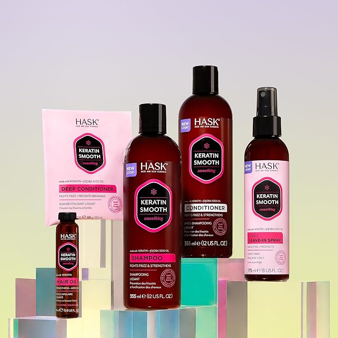 HASK Keratin Smoothing Shampoo + Conditioner Set | For All Hair Types, Sulfate-Free, Paraben-Free, Gluten-Free, Cruelty-Free, Color Safe | 12oz each