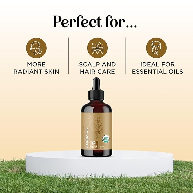 Organic Jojoba Oil Cold Pressed Unrefined - 100% Pure Organic Certified Oil for Skin Hair & Nails - Organic Skin Care & Natural Beauty DIY Carrier Oil - Dermatologist Tested & Non GMO (4 Fl Oz)