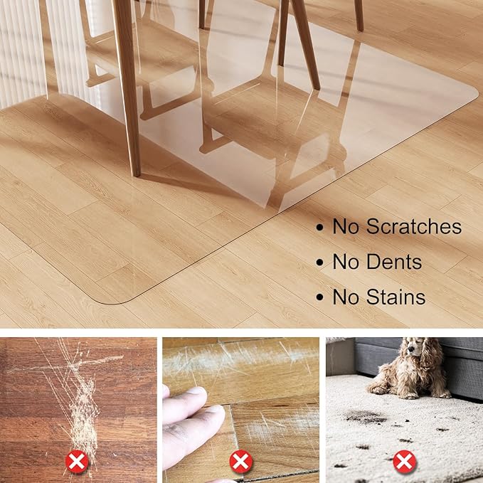 Crystal Clear Floor Mat 8×10ft, Upgraded Easy Flat Waterproof Vinyl Rug Cover, Large Stain-Resistant Plastic Area Rug Floor Protector for Kitchen, Dining Room, or High-Traffic Areas