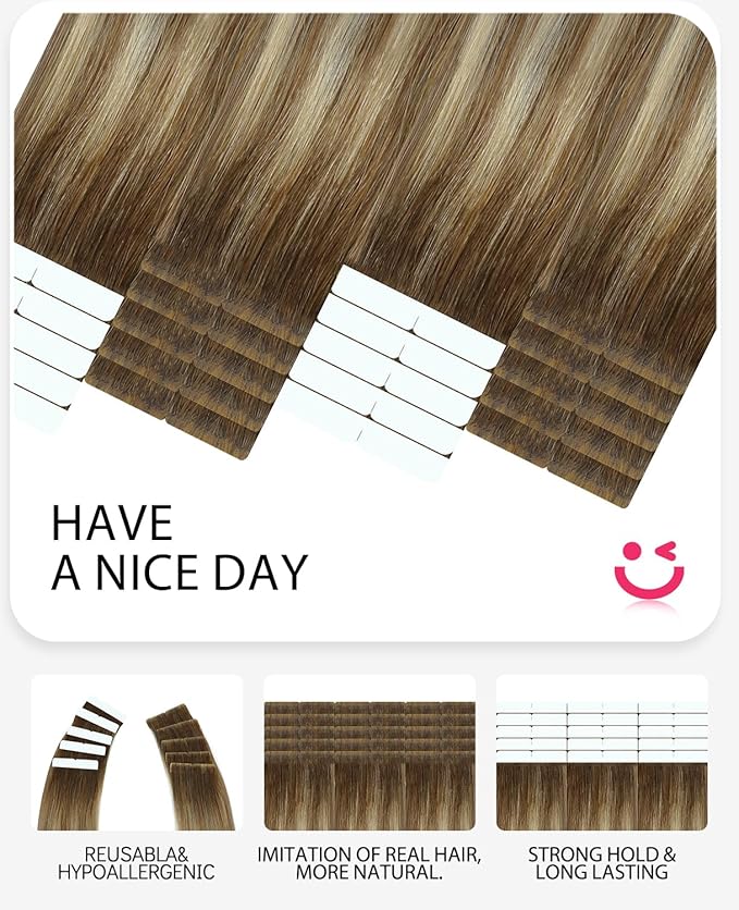 Youngsmile Invisible Tape in Hair Extensions Human Hair 20pcs 35g Balayage #3/8/22 Walnut Brown to Ash Brown and Golden Blonde 20 Inch Injection tape Hair Extensions Remy Human Hair (#3/8/22,16'')