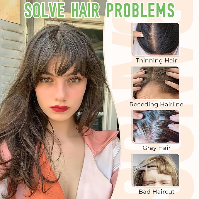 Bangs Hair Clip in Bangs 360°3D Cover Hair Topper Synthetic HairPieces for Women Dark Brown Wispy Fake Bangs Toppers for Daily Wear